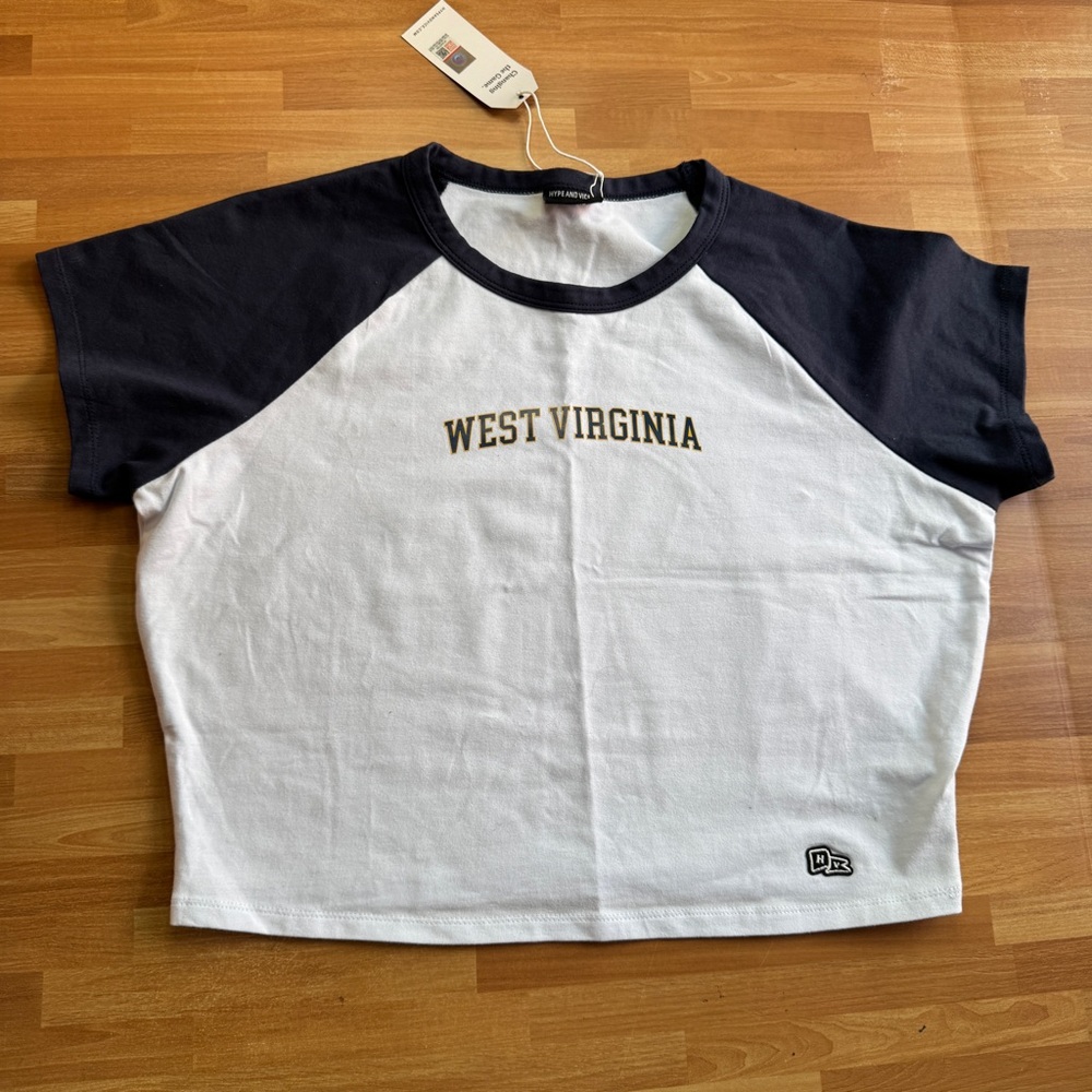 Hype & Vice West Virginia short sleeve crop top NWT size XL Blue and white